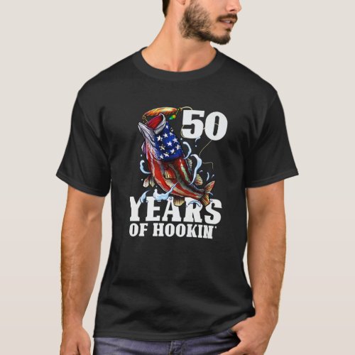 Mens 50 Years Of Hookin Funny America Bass Fishin T_Shirt