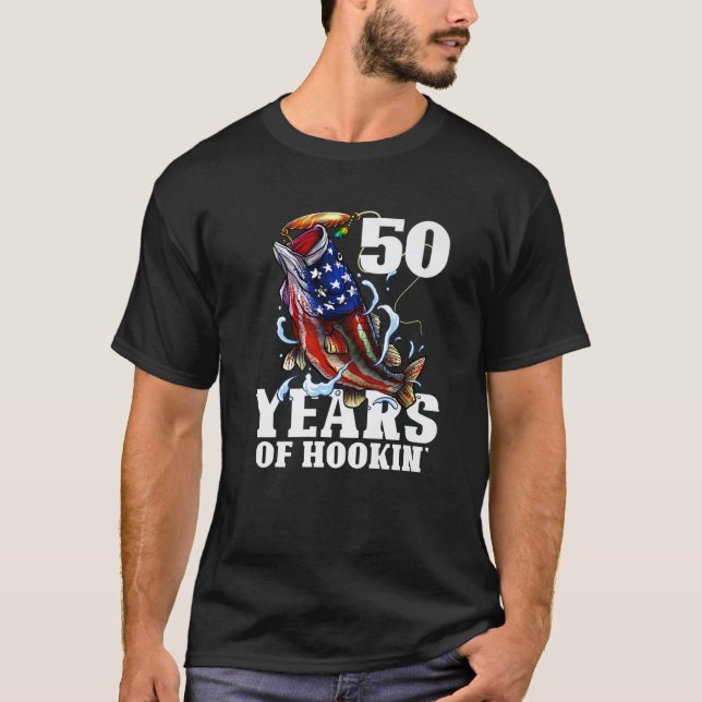 Mens 50 Years Of Hookin' Funny America Bass Fishin T-Shirt (Front)