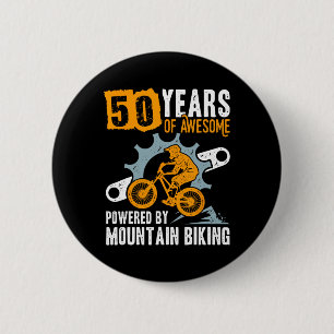 Mens 50th Birthday 50 Years Of Awesome Mountain Bi Button