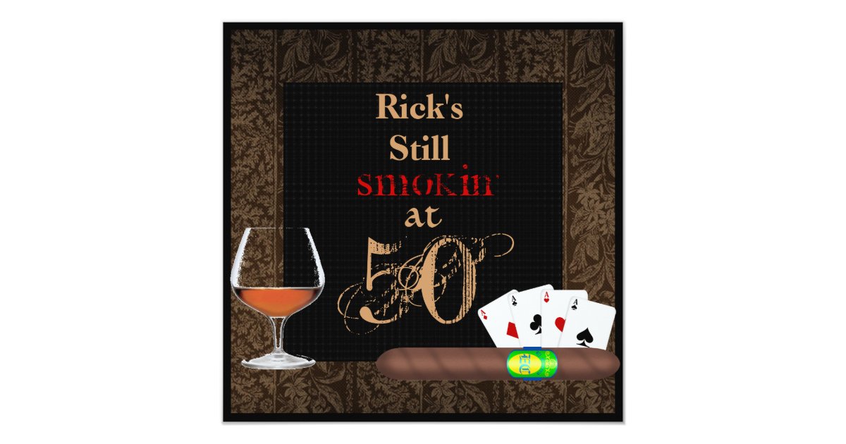 Mens 50th Birthday Cigars Poker Brandy Invitations