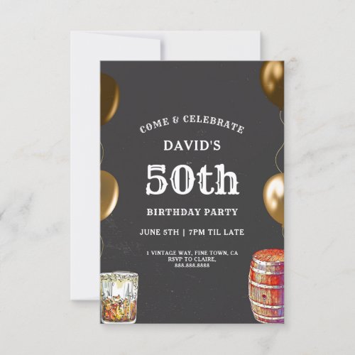 Mens 50th Birthday Invitation Whiskey Theme