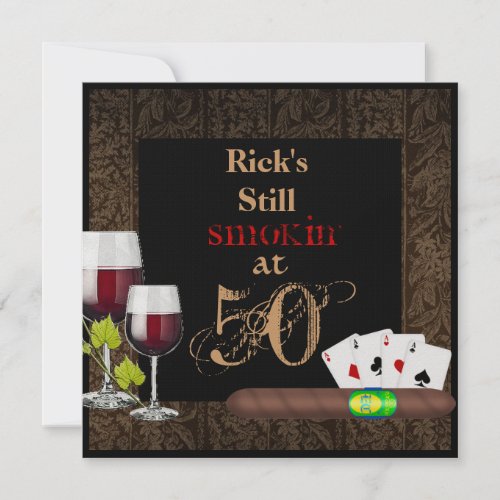 MENS 50th Birthday  Invitation WINECards Cigars