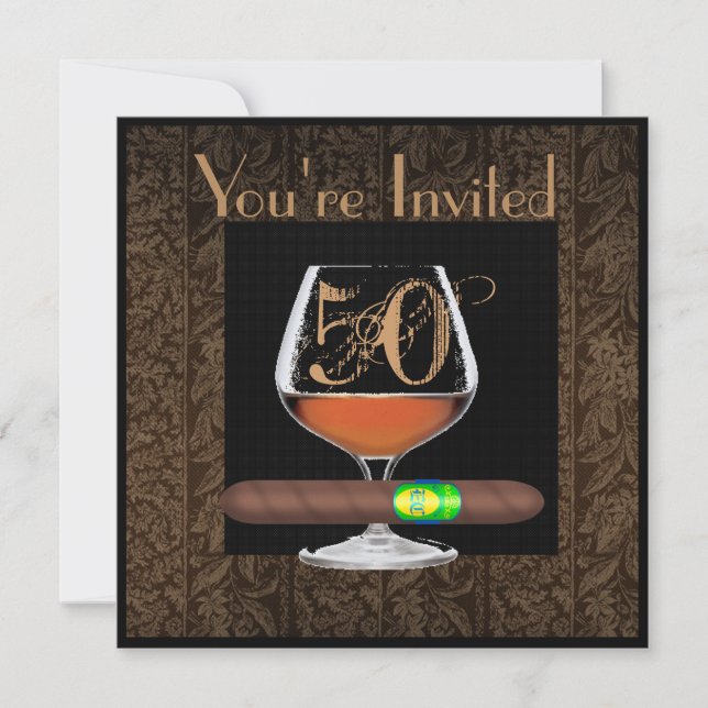 MENS 50th Birthday INVITATIONS COGNAC TEMPLATE (Front)