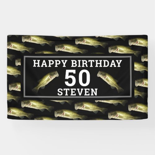 Mens 50th Birthday Party Bass Fishing Personalized Banner