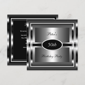 Mens 50th Birthday Party Black Silver Invitation