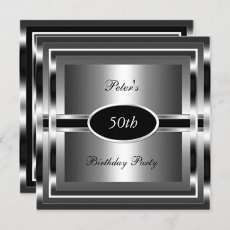 Mens 50th Birthday Party Black Silver Invitation