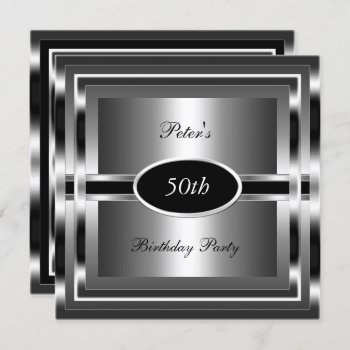 Mens  50th Birthday Party Black  Silver Invitation by Zizzago at Zazzle
