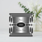 Mens  50th Birthday Party Black  Silver Invitation (Standing Front)