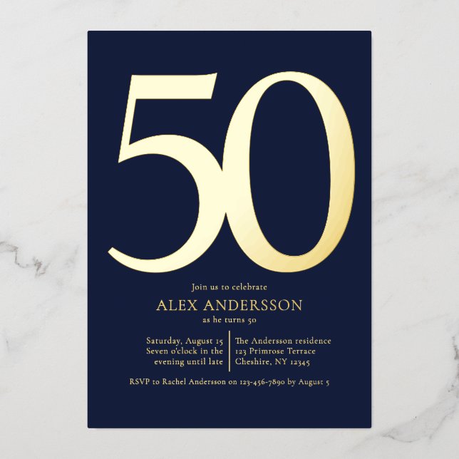 Men's 50th Birthday Party Foil Invitation (Front)
