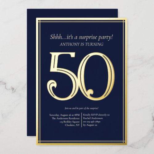 Mens 50th Birthday Party  Foil Invitation
