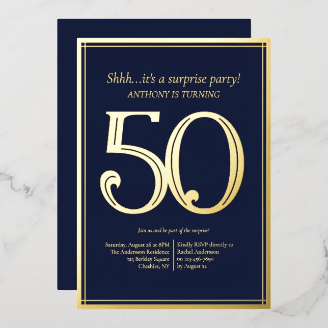 Men's 50th Birthday Party  Foil Invitation (Front/Back)