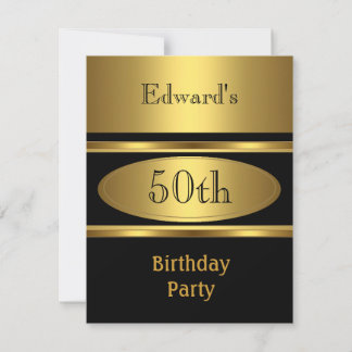 Mens 50th Birthday Party Gold Black Invitation