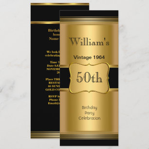 Mens 50th Birthday Party Gold Black Vintage Invitation