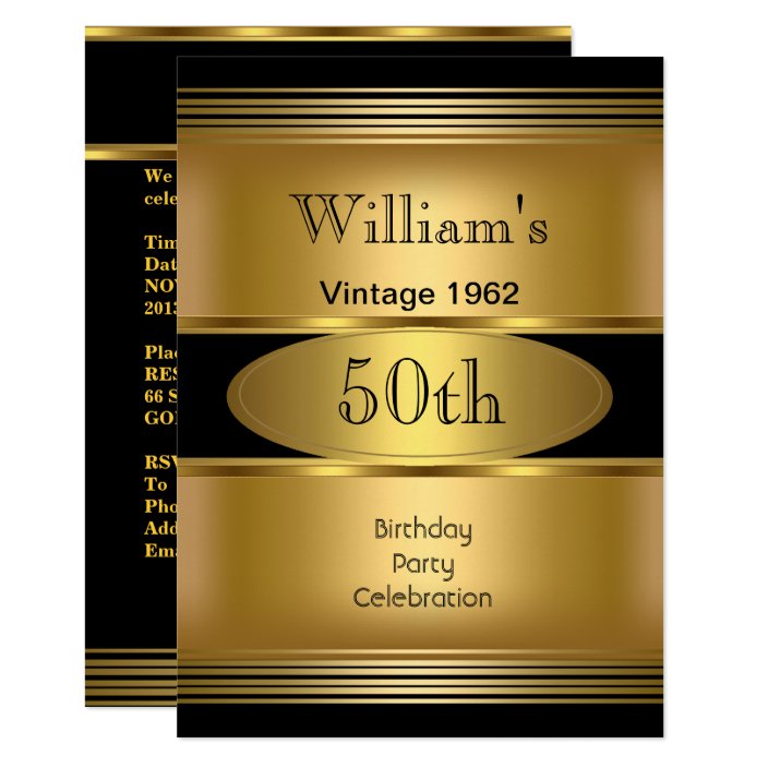 Mens 50th Birthday Party Gold Black Vintage Invitation Zazzle Com
