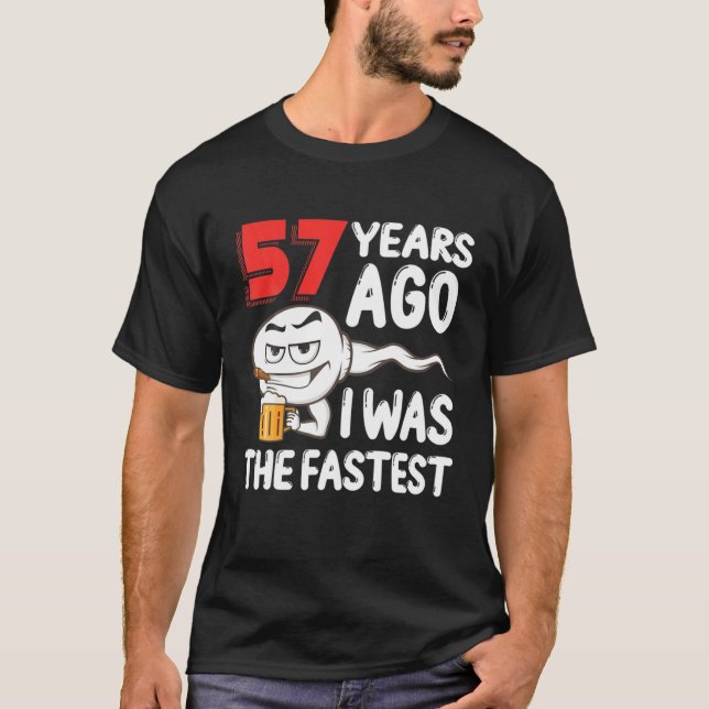 Mens 57Th Birthday Gag Sperm. 57 Years Of Awesome T-Shirt (Front)