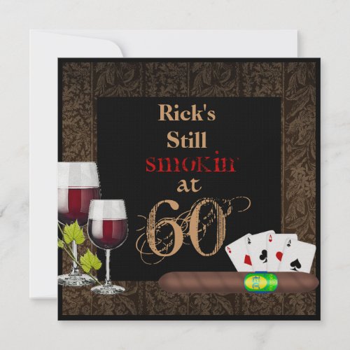 MENS 60th Birthday  Invitation WINECards Cigars