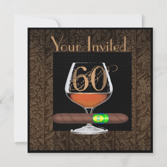 MENS 60th Birthday INVITATIONS COGNAC TEMPLATE (Front)
