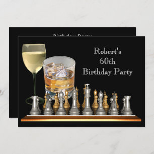 Mens 60th Birthday Party Chess Set Drinks Invitation
