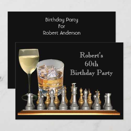 Mens 60th Birthday Party Chess Set Drinks Personalized Announcements