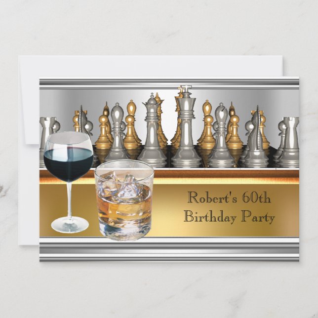 Mens 60th Birthday Party Chess Set Metal Scotch Invitation (Front)