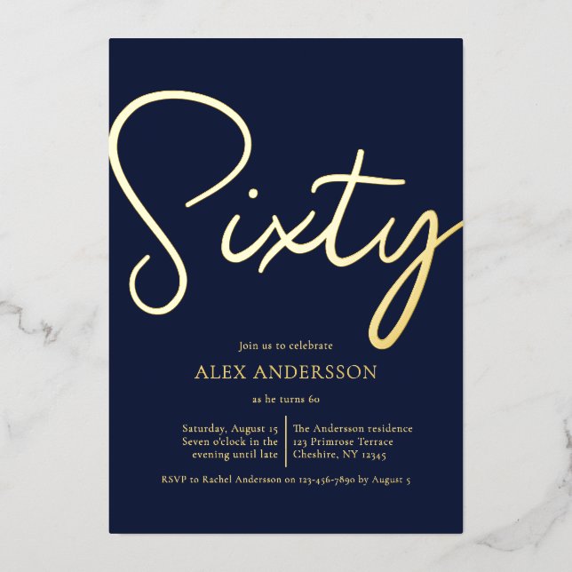 Men's 60th Birthday Party Foil Invitation (Front)