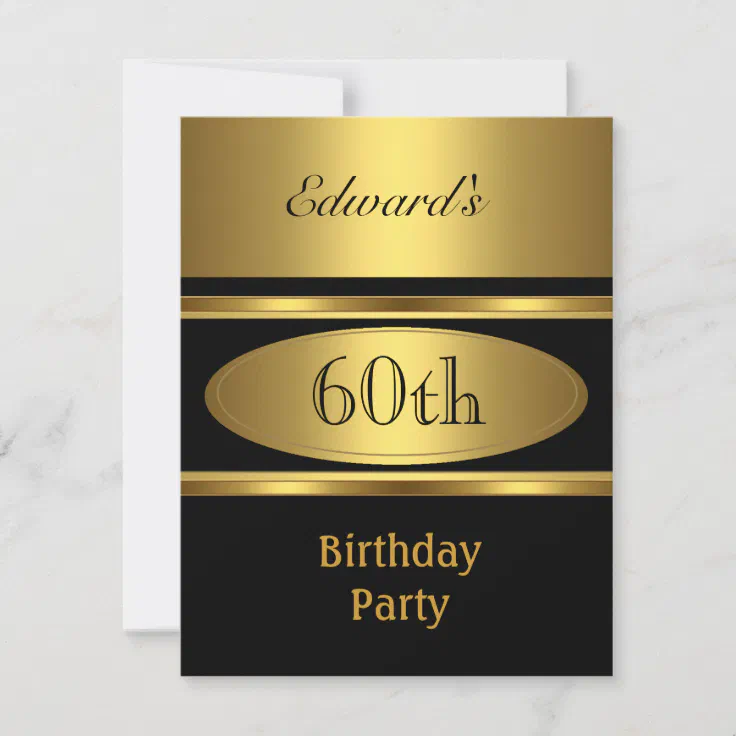 Mens 60th Birthday Party Gold Black Invitation | Zazzle