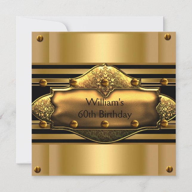 Mens 60th Birthday Party Gold Black Mans Invitation (Front)