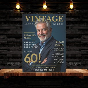 Mens 60th Birthday - Vintage Gold and Navy Invitation