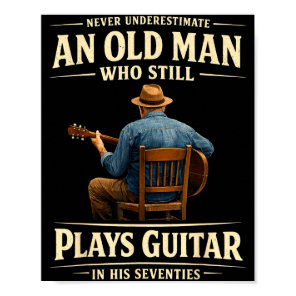 Mens 70th birthday acoustic guitar player vintage poster