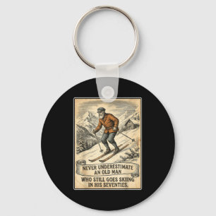 Mens 70th birthday goes skiing vintage skier keychain