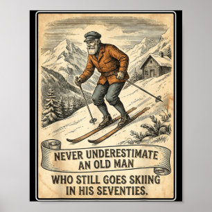 Mens 70th birthday goes skiing vintage skier poster