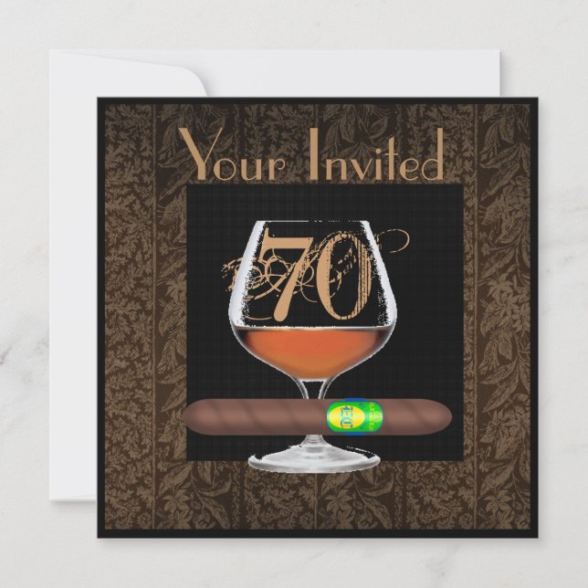 MENS 70th Birthday INVITATIONS COGNAC TEMPLATE (Front)
