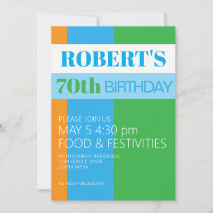 Mens 70th Birthday Party Invitation
