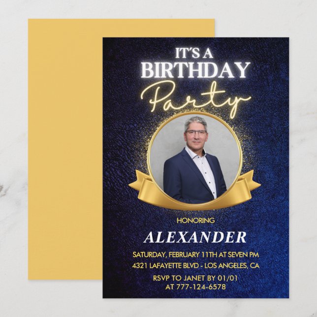 Mens 74th birthday invitations  Elegant Chic (Front/Back)