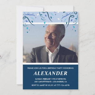 Mens 75th birthday invitations Photo Navy Blue