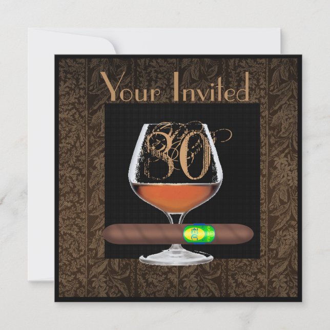 MENS 80th Birthday INVITATIONS COGNAC TEMPLATE (Front)