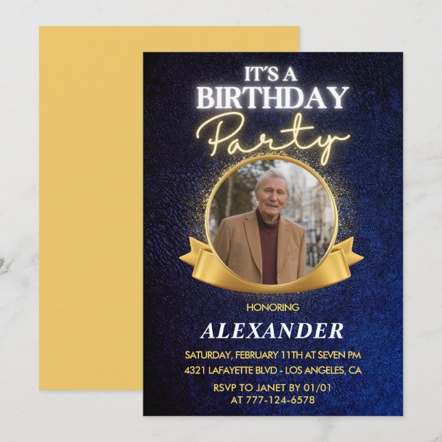 Mens 80th birthday invitations  Elegant Chic (Front/Back)