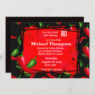Men's 80th Red Hot Pepper Birthday Invitations