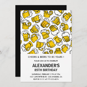 Mens 85th birthday invitations Beers Pattern