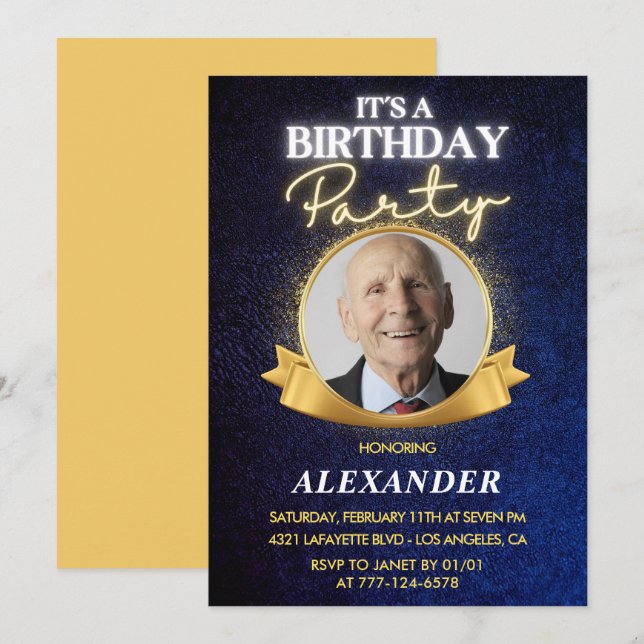 Mens 90th birthday invitations  Elegant Chic (Front/Back)