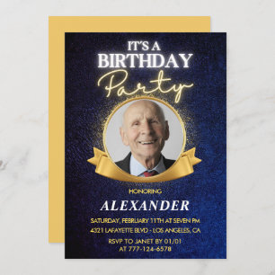 Mens 90th birthday invitations  Elegant Chic
