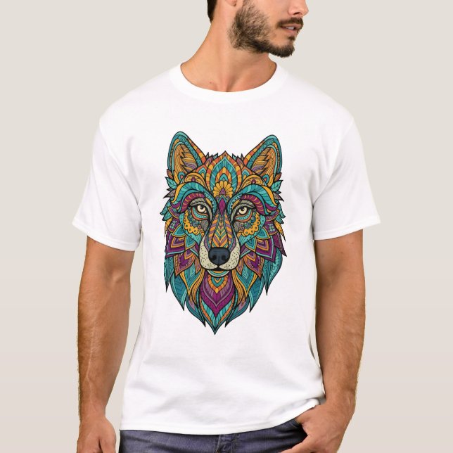 Men's Abstract Wolf Design T-Shirt – Modern Geomet (Front)