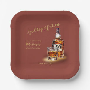 Men's Aged to Perfection Whiskey 50th Birthday Paper Plates