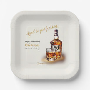 Men's Aged to Perfection Whiskey 50th Birthday Paper Plates