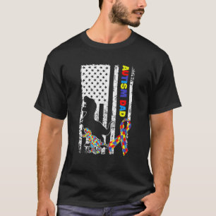 Mens American Flag And Dinosaur T-rex Autism Aware T-Shirt