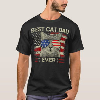 Mens American Flag Best Cat Dad Ever Funny Cat Dad T-Shirt