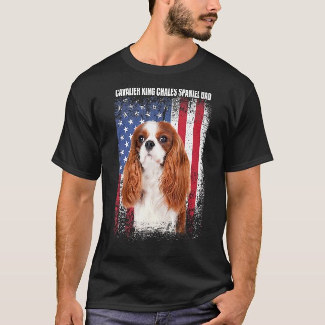 Mens American Flag Cavalier King Chales Spaniel Da T-Shirt (Front)