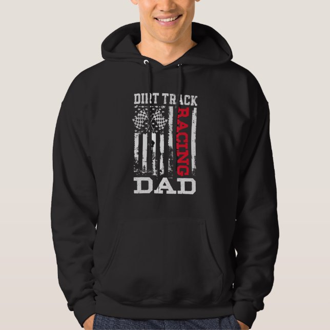 Mens American Flag Dirt Track Racing Dad Race Flag Hoodie (Front)