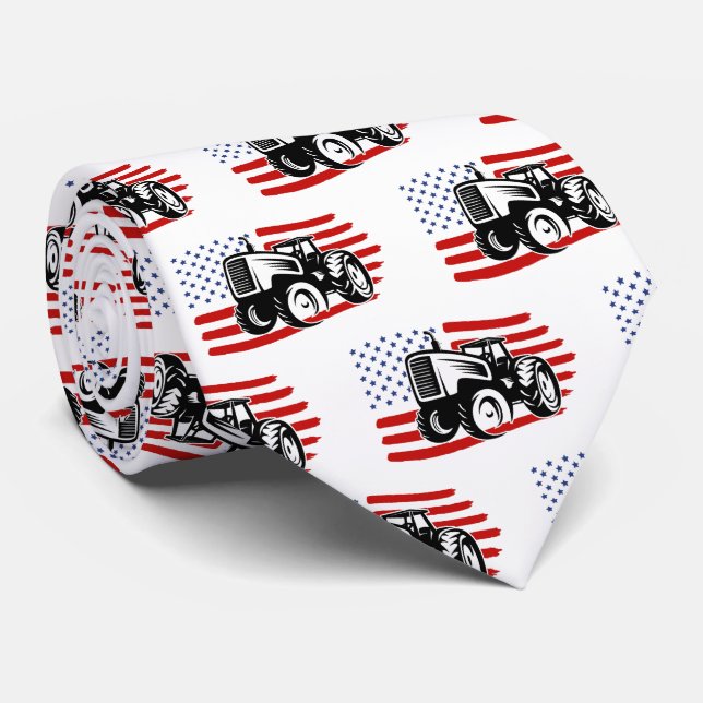 Men's  American Flag Farm Tractor   Neck Tie (Rolled)