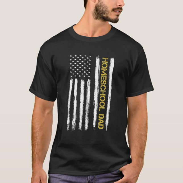 Mens American Flag Homeschool Dad Unschooling Dad T-Shirt (Front)